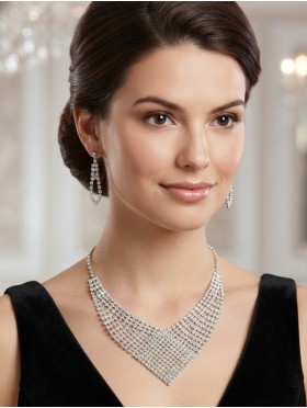 Adjustable Rhinestone Necklace And Earring Set